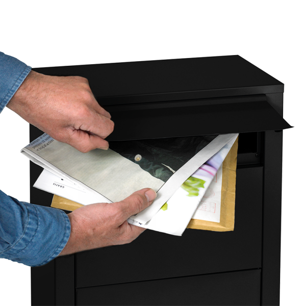 Paketbriefkasten Mefa Rowan 471 in Tiefschwarz RAL 9005 Entnahme von vorne